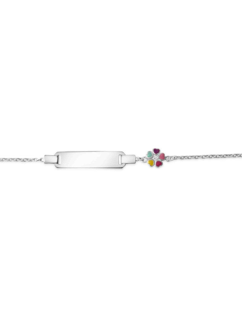 BRACELET ID ARGENT RHODIE - 14+2 CM - FLEUR - LAQUE MULTICOLORE - ZIRCONIA
