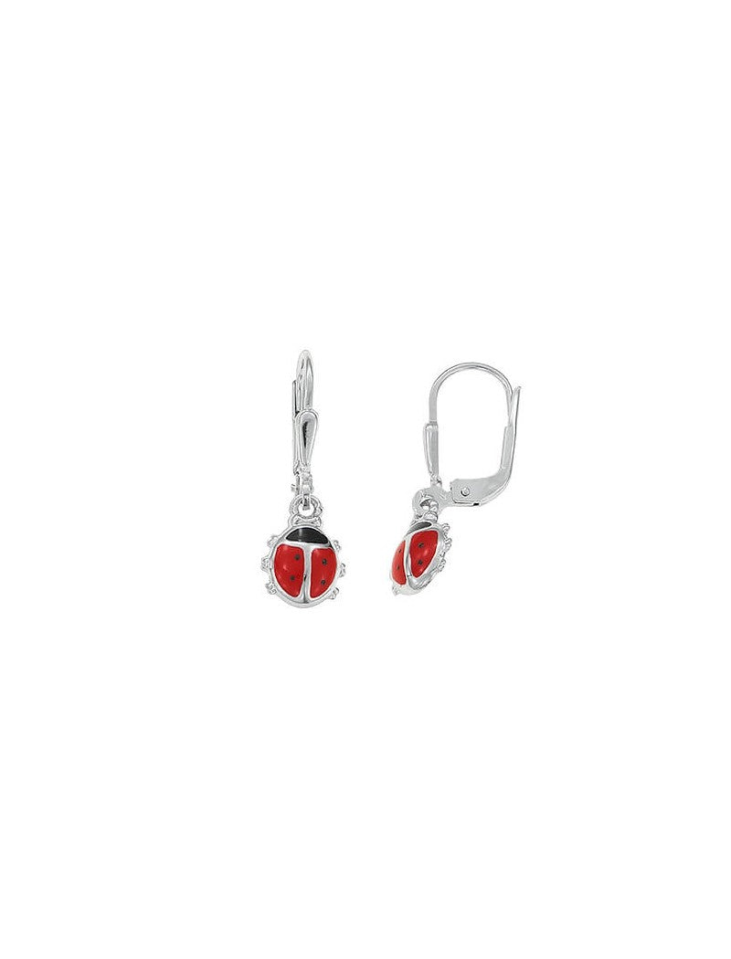 BOUCLES D'OREILLES PASSION ARGENT RHODIE - LAQUE ROUGE ET NOIR - COCCINELLE