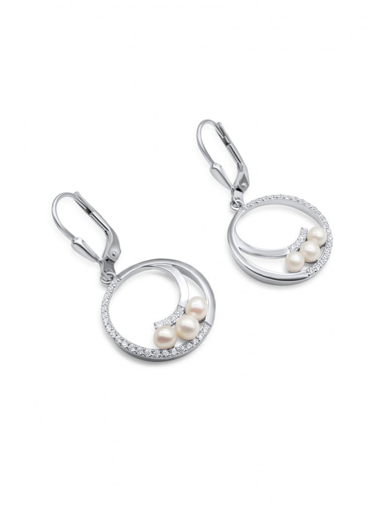 BOUCLES d'OREILLES ARGENT RHODIE - ZIRCONIA - PERLE DE CULTURE d'EAU DOUCE