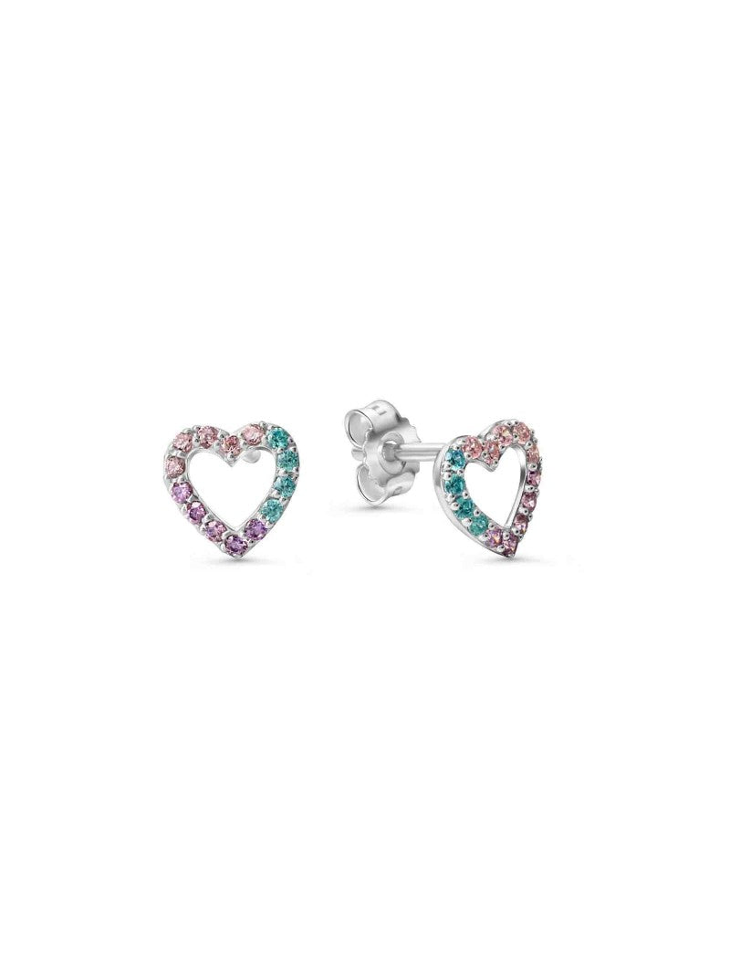 BOUCLES D'OREILLES ARGENT RHODIE COEUR - ZIRCONIA MULTICOLORE