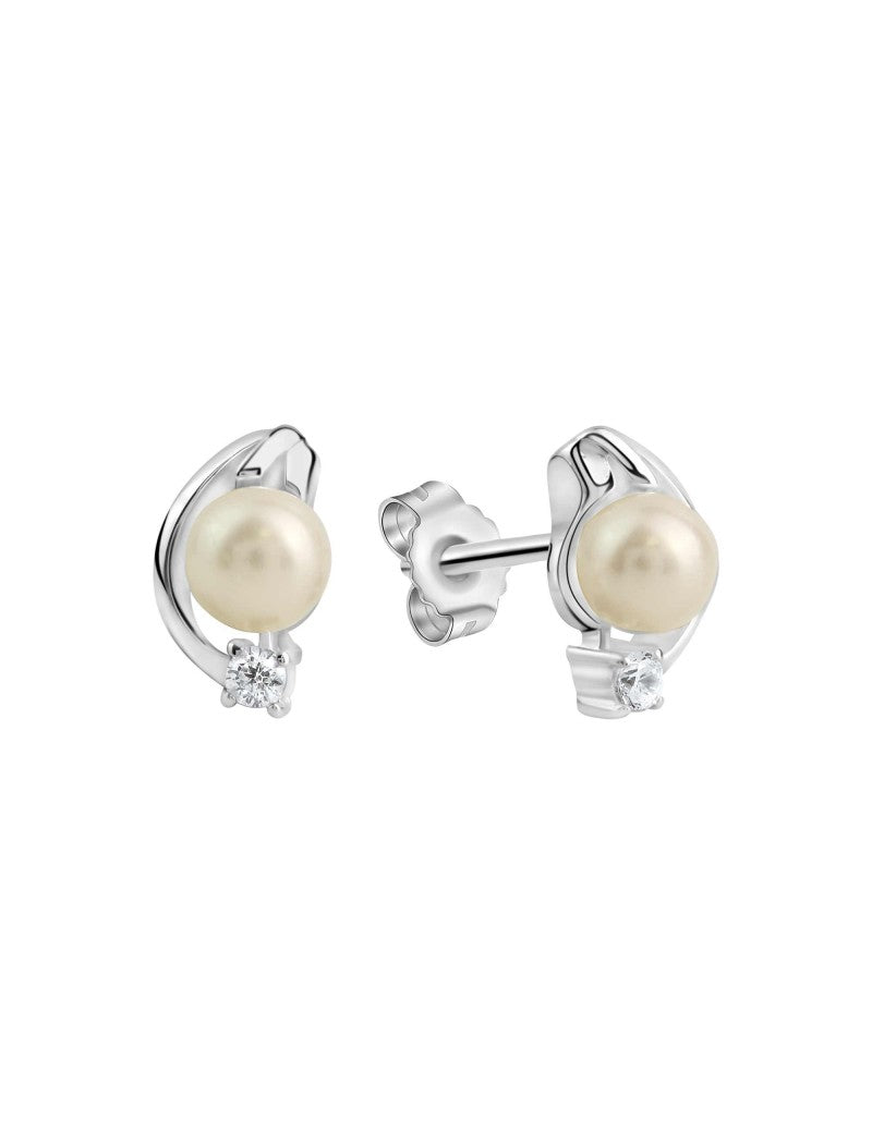 BOUCLES D'OREILLES ARGENT RHODIE - PERLE D'EAU DOUCE - ZIRCONIA