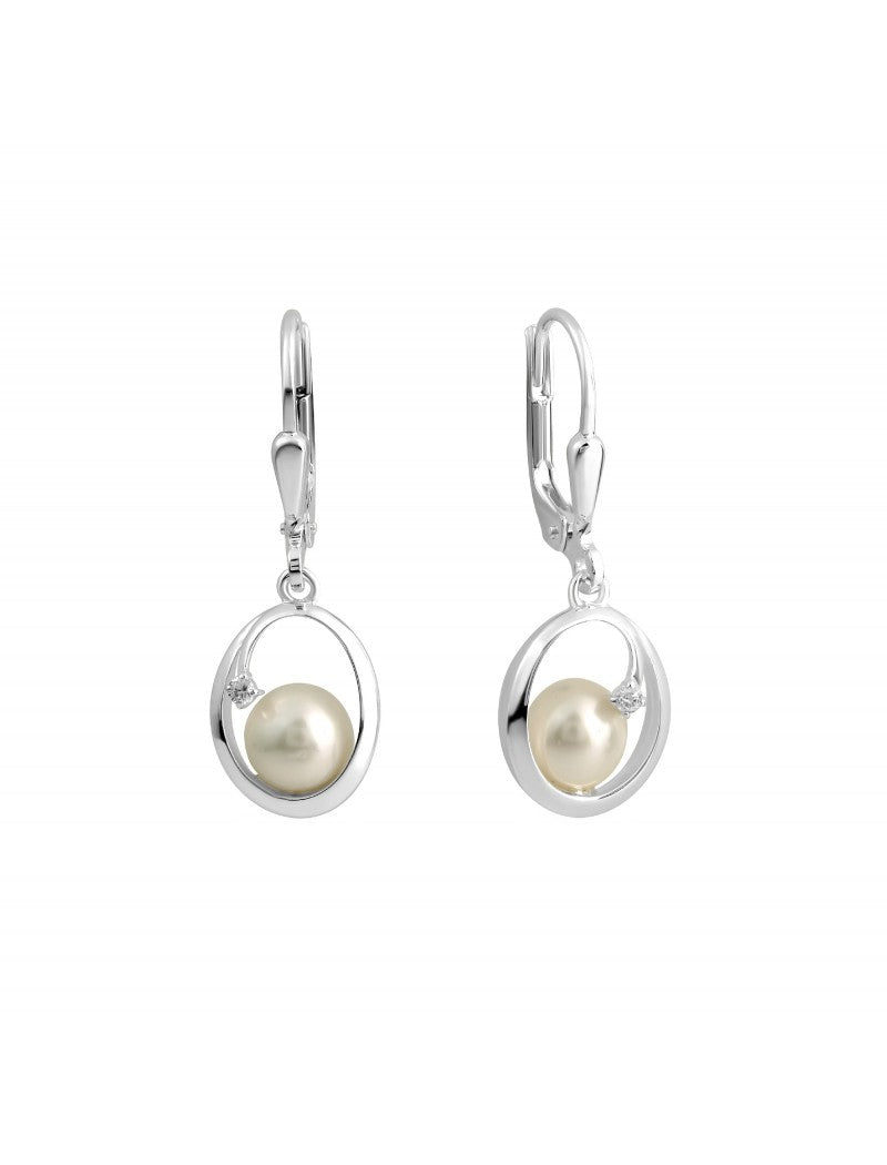 BOUCLES D'OREILLES ARGENT RHODIE - PENDANTE - PERLE D'EAU DOUCE - ZIRCONIA