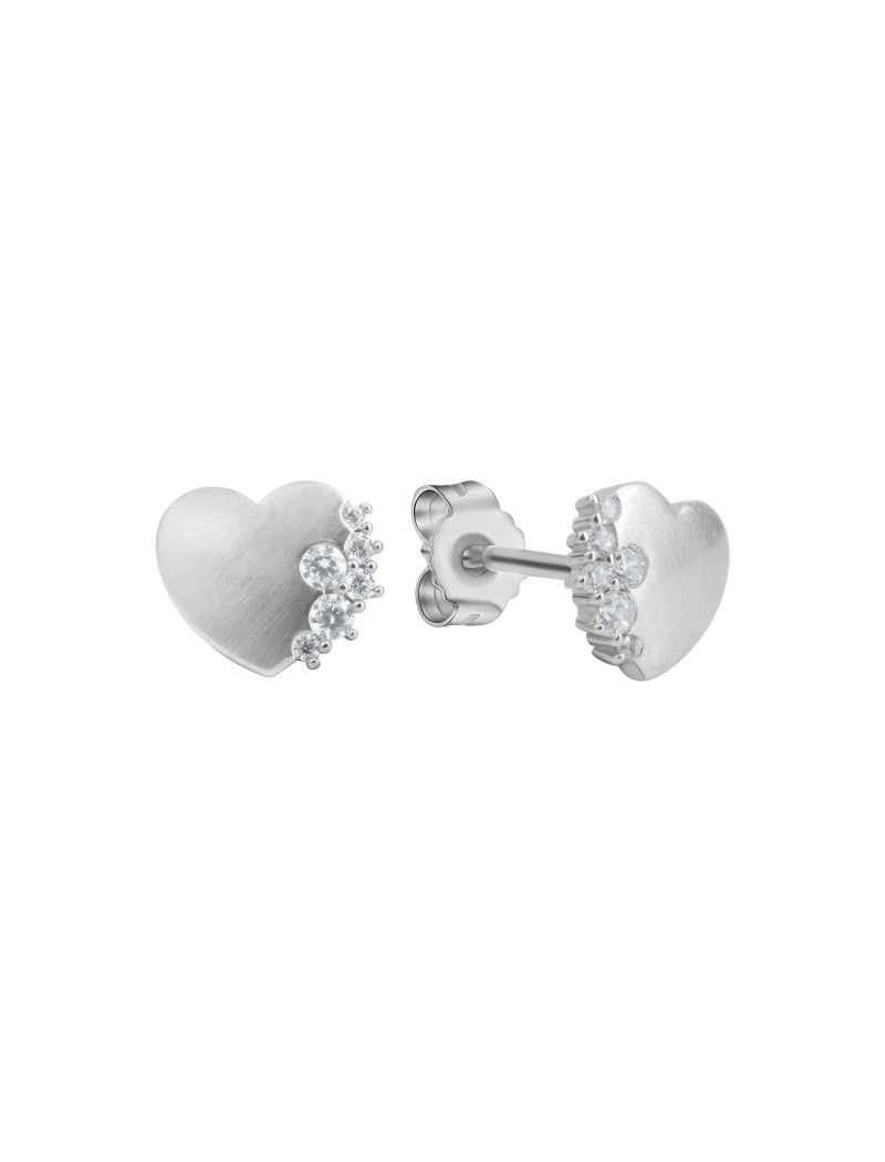 BOUCLES D'OREILLES ARGENT RHODIE - ZIRCONIA - COEUR MAT
