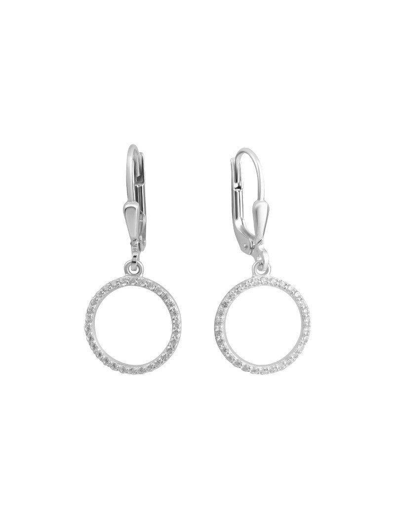 BOUCLES D'OREILLES ARGENT RHODIE - PENDANTE - ROND - ZIRCONIA