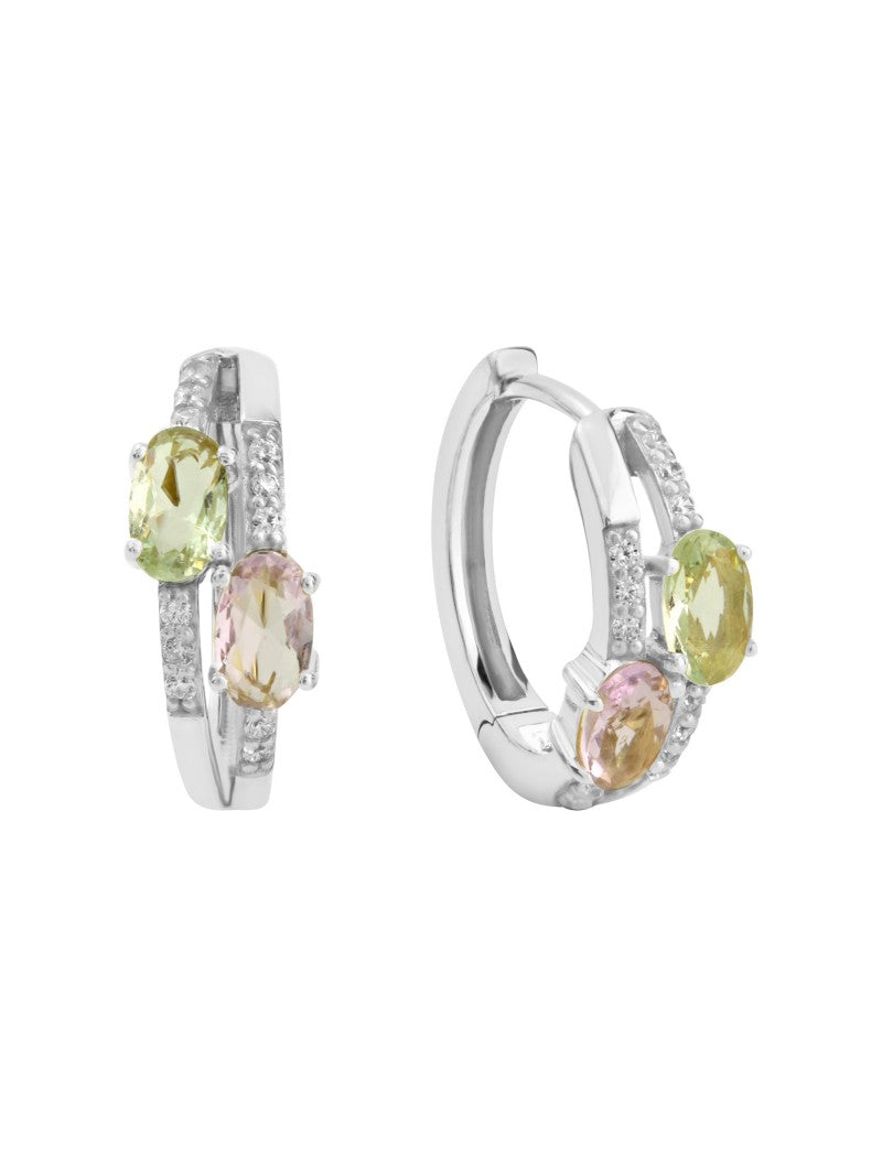 CREOLES ARGENT RHODIE - ZIRCONIA MULTICOLORE