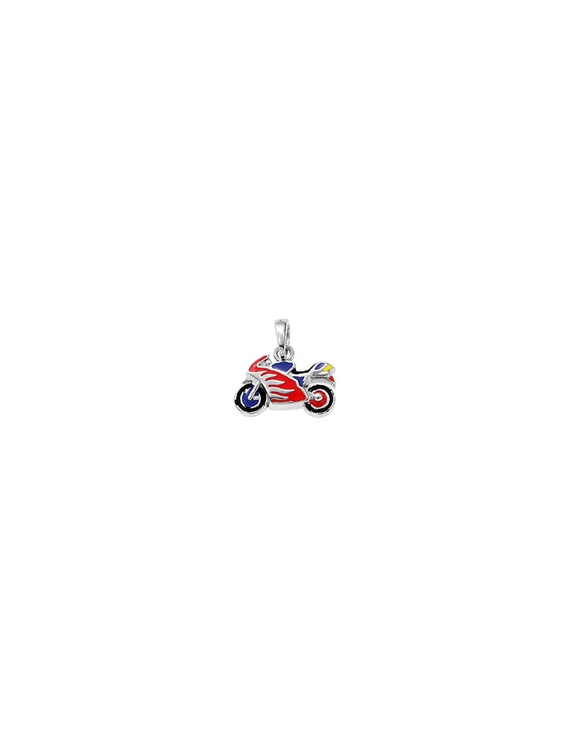 PENDENTIF PASSION ARGENT RHODIE - LAQUE MULTICOLORE - MOTO