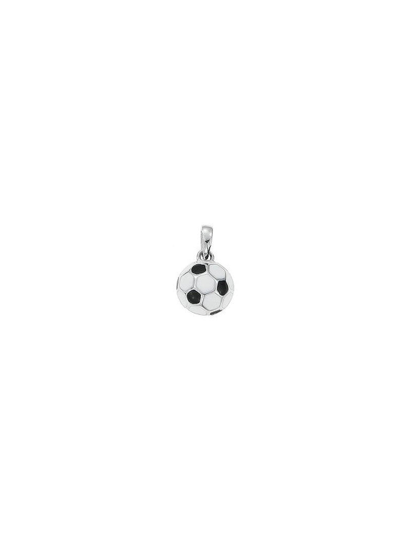 PENDENTIF PASSION ARGENT RHODIE - LAQUE BLANCHE ET NOIRE - BALLON DE FOOT