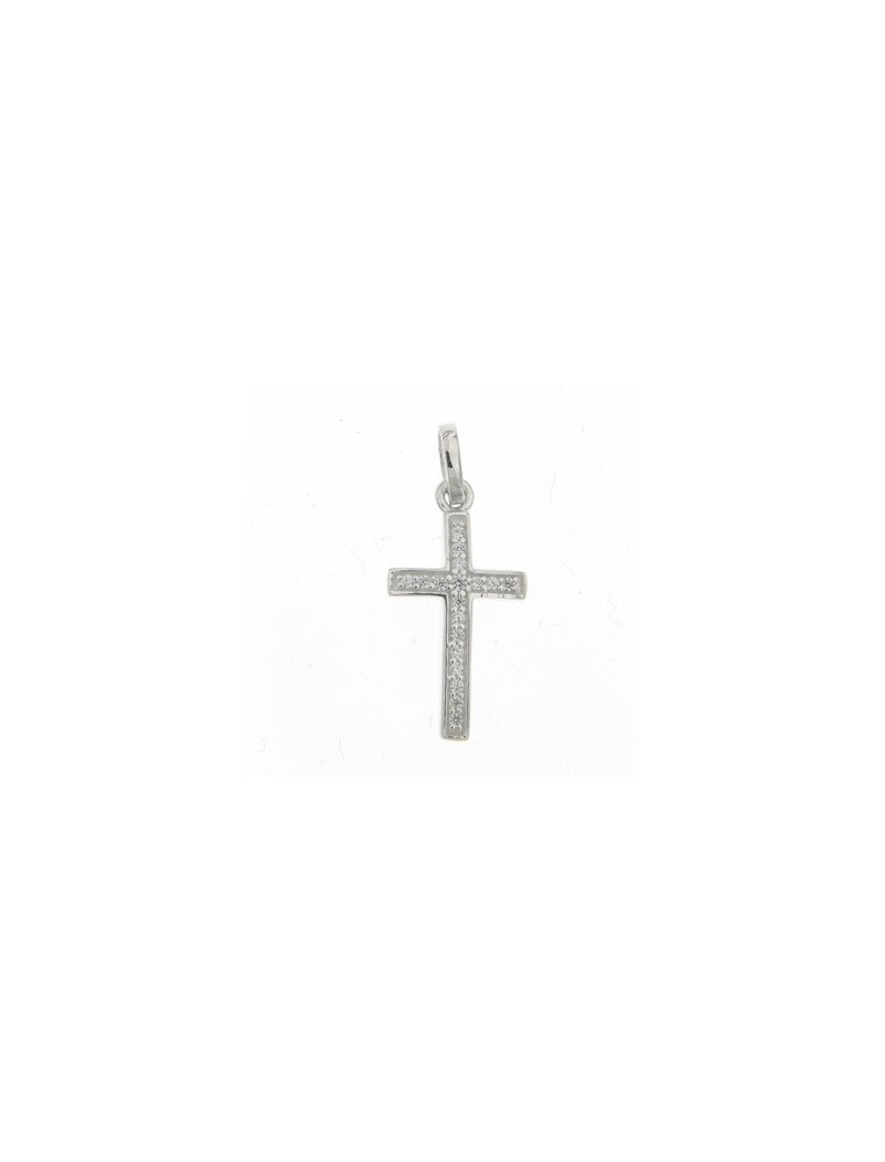 PENDENTIF ARGENT RHODIE - 20 MM - CROIX - ZIRCONIA