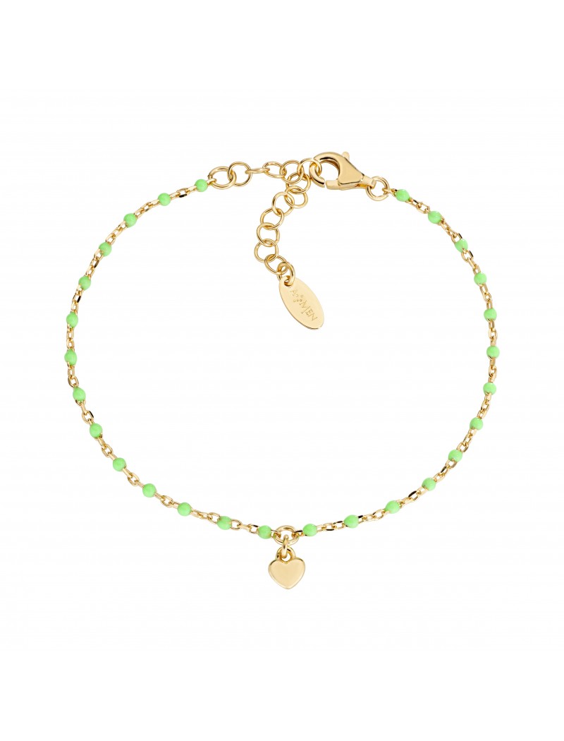 Bracelet en argent massif et émail vert - Doré