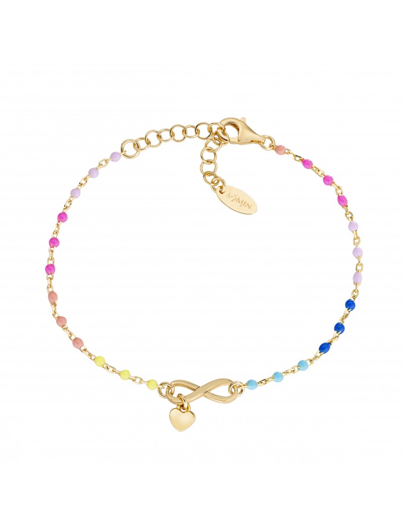 Bracelet en argent massif et émail multicolore - Doré