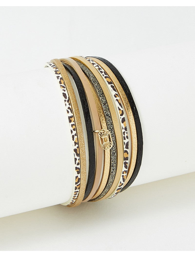 BRACELET MALICIEUX - LAITON PLAQUE - CUIR VERITABLE