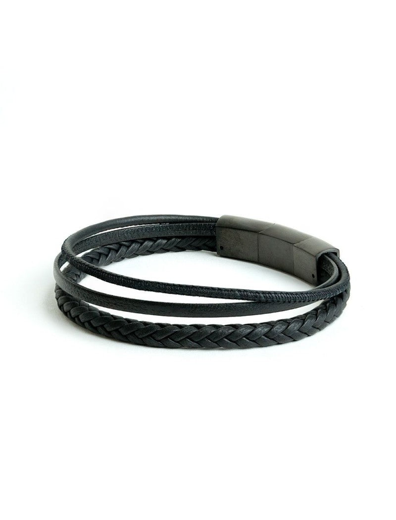 BRACELET GEMINI - CUIR NOIR - TAILLE XS-S 18+1 CM