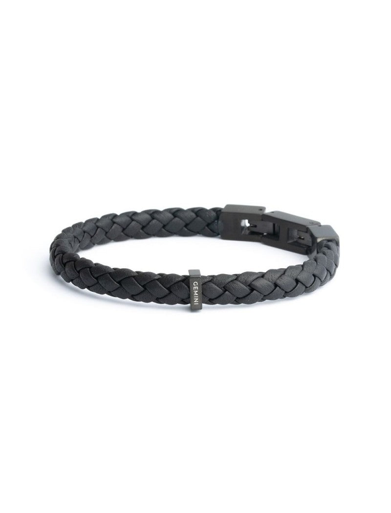BRACELET GEMINI - CUIR NOIR - 20+2 CM