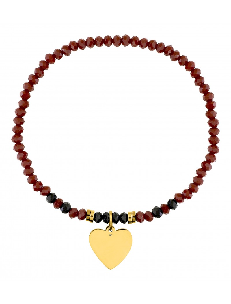 BRACELET - ACIER DORE - CRISTAL ROUGE - COEUR