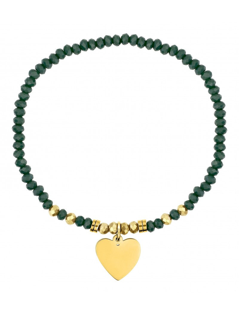 BRACELET - ACIER DORE - CRISTAL TURQUOISE - COEUR