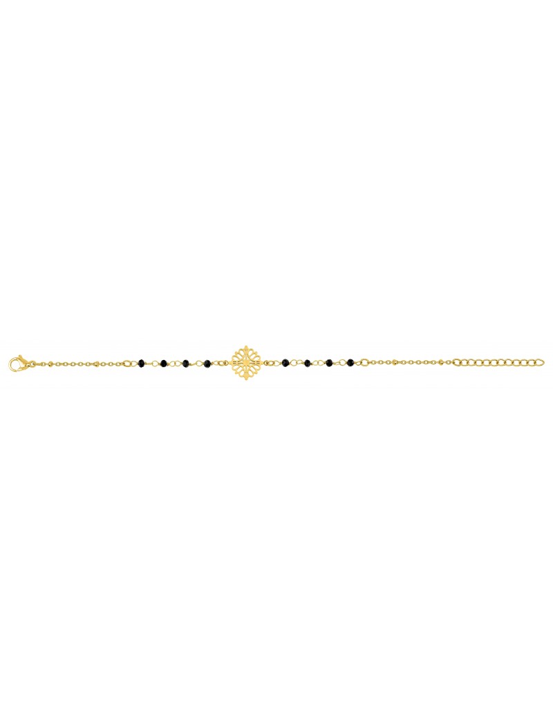 BRACELET - ACIER DORE - CRISTAL NOIR