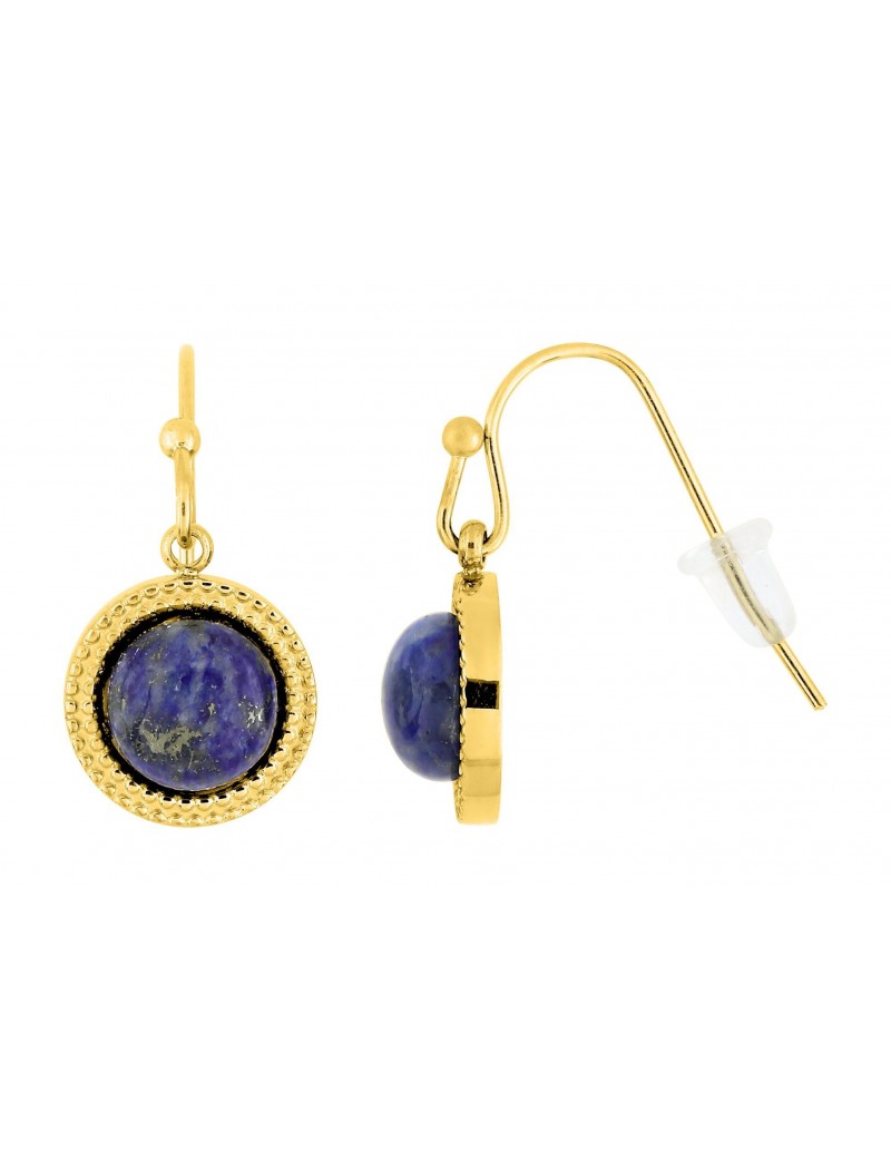 BOUCLES D'OREILLES - ACIER DORE - SYNTHETIQUE LAPIS LAZULI BLEU