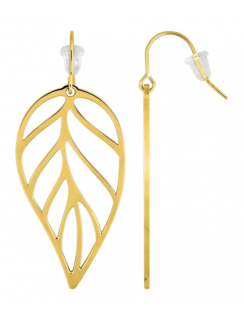 BOUCLES D'OREILLES - ACIER DORE - FEUILLE