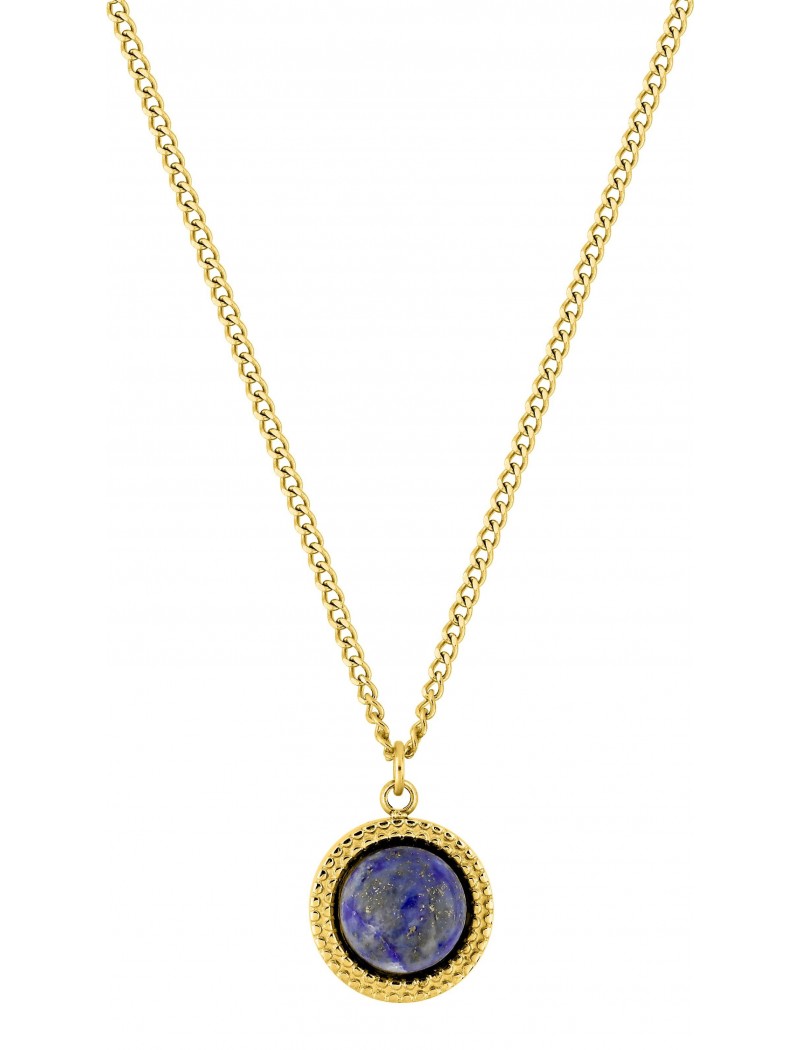 COLLIER - ACIER DORE - LAPIS LAZULI SYNTHETIQUE
