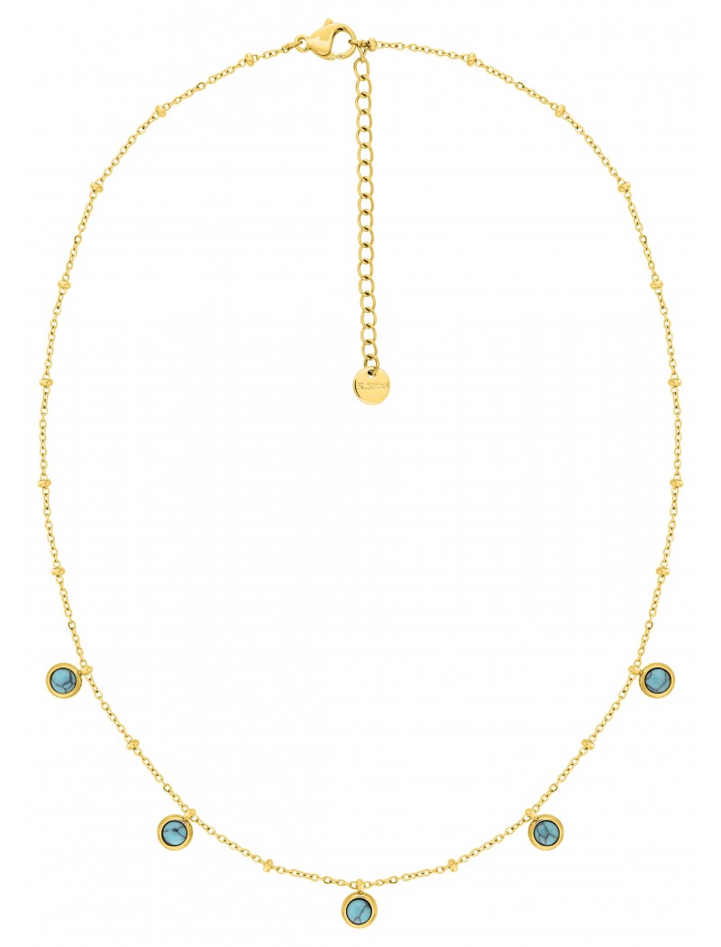 COLLIER - ACIER DORE - TURQUOISE SYNTHETIQUE