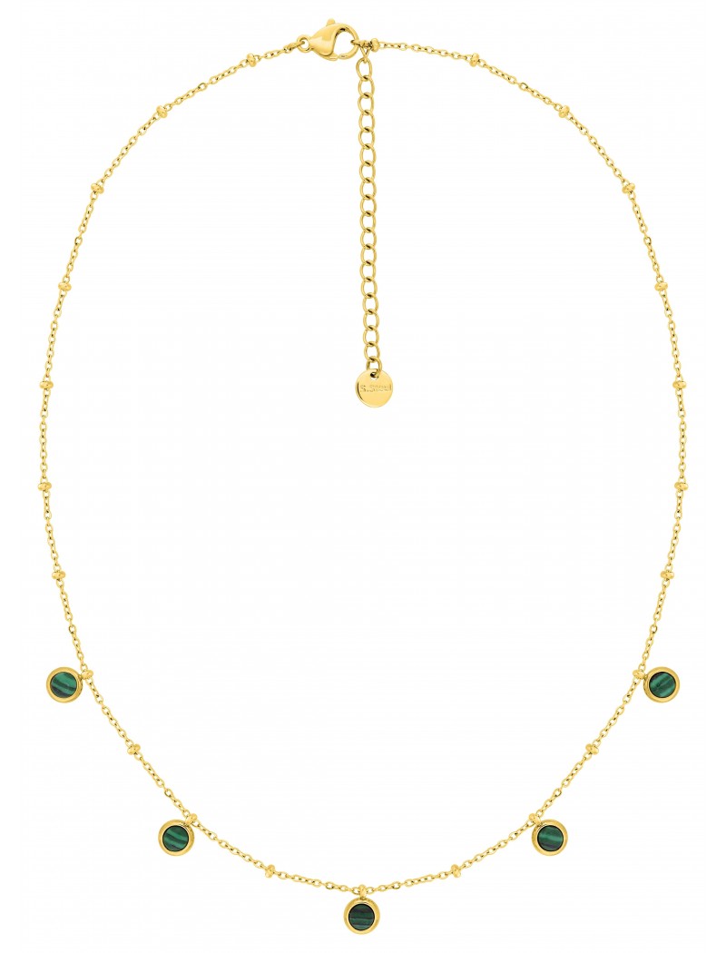 COLLIER - ACIER DORE - MALACHITE SYNTHETIQUE