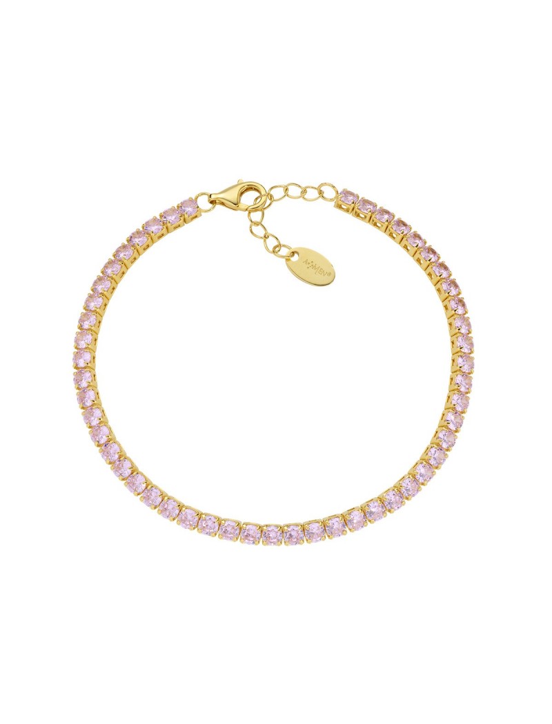 Bracelet en argent sterling avec zircons roses - Doré
