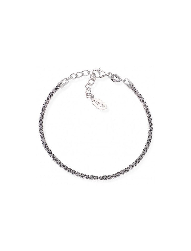 Bracelet en argent massif et zircons noirs - Rhodié