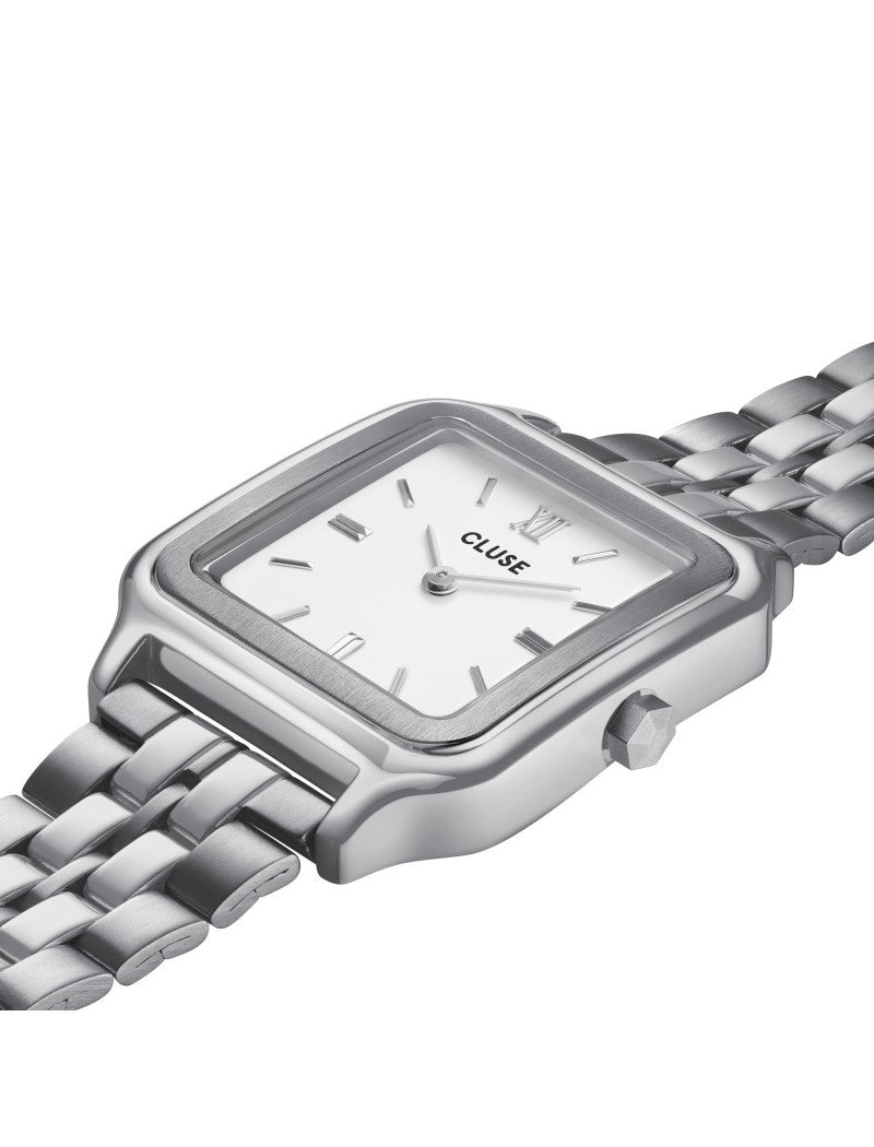 Coffret Montre Gracieuse Acier, Blanc & Bracelet Tennis Élevé, Couleur Argent