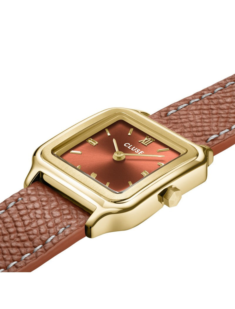 Cluse -Montre Gracieuse Petite Double Cuir, Bref, Couleur Or