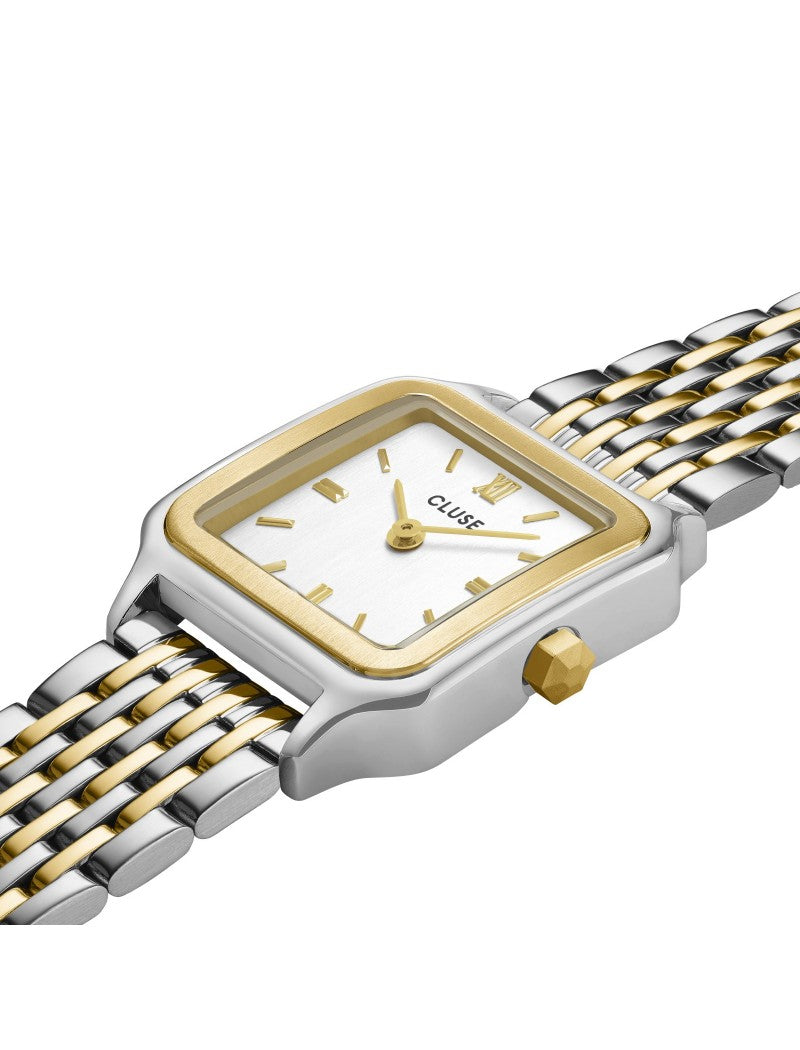 Montre Gracieuse Petite Double Acier, Blanc, Bicolore