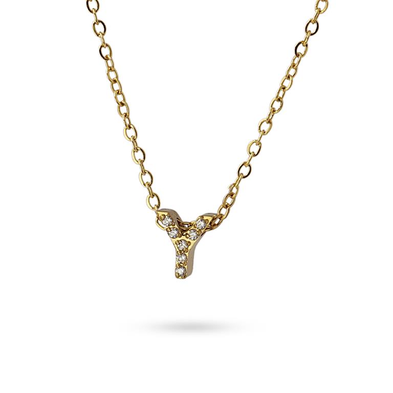 Collier femme acier jaune lettre Y zirconia 38cm