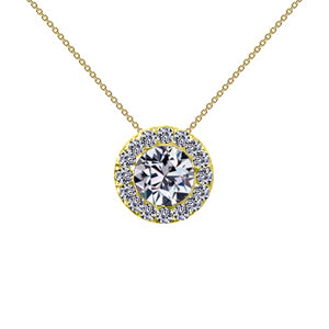 Collier femme or jaune 9 carats pendentif zirkonia halo