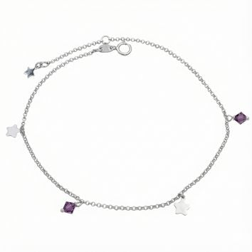 Chaîne cheville femme argent rhodié étoile améthyste