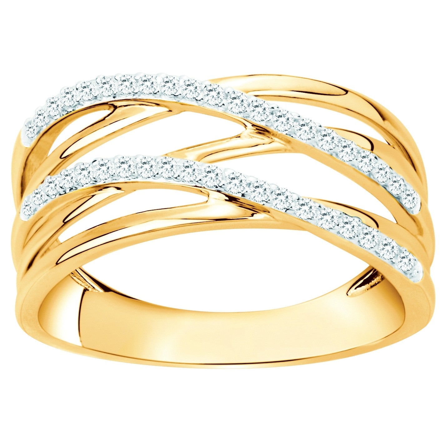 Bague femme plaqué or jaune entrelacée zirconia