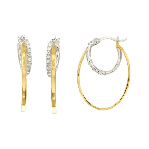 Créoles femme argent bicolore or zirconia charnière