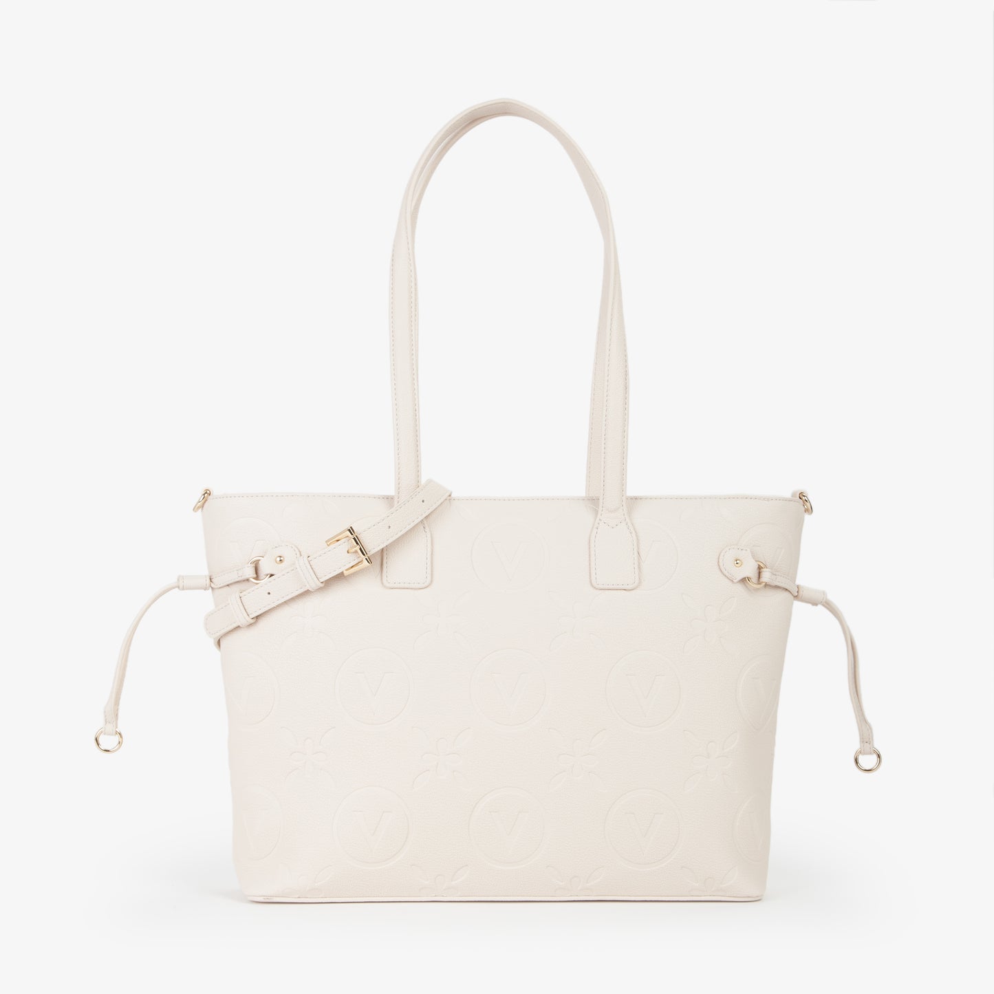 Sac cabas femme écru embossé monogramme anses cuir