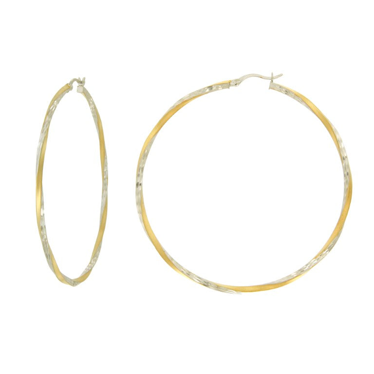 Créoles femme argent 925 bicolore torsadées 64 mm