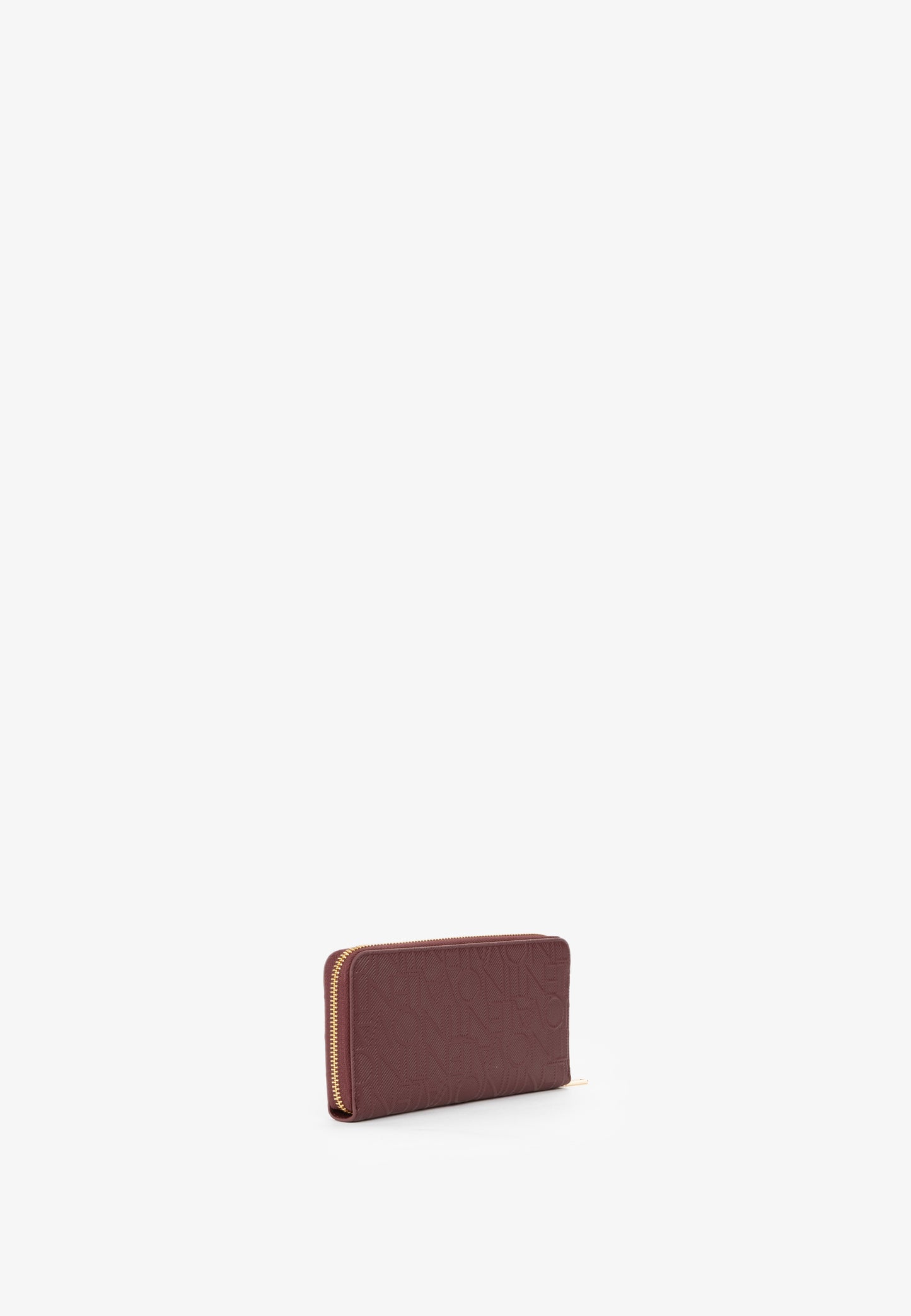 Portefeuille femme zippé bordeaux monogramme embossé