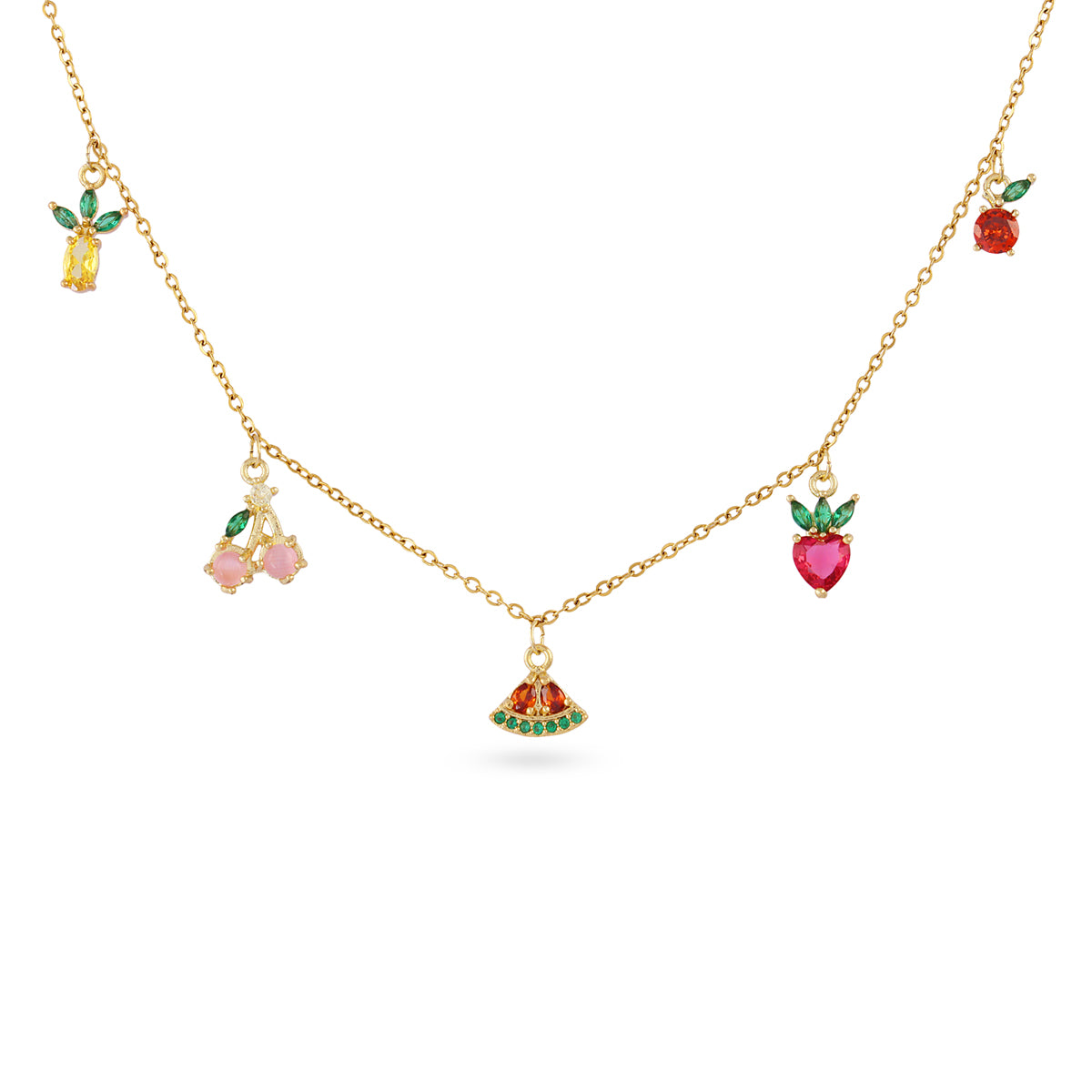 COLLIER - ACIER DORE - ZIRCONIA MULTICOLORE - FRUITS