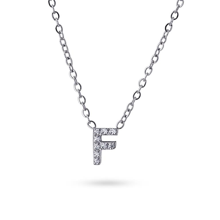 Collier femme acier lettre F zirconia 38+5 cm