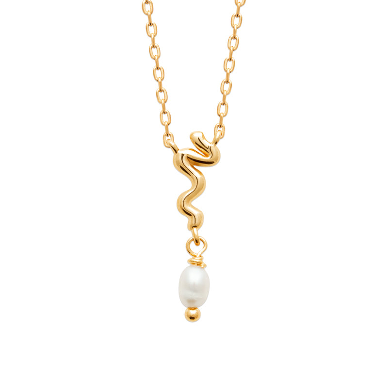 Collier femme plaqué or jaune pendentif ondulé perle culture