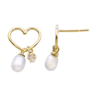 Boucles d'oreilles femme or 9 carats cœur perle de culture