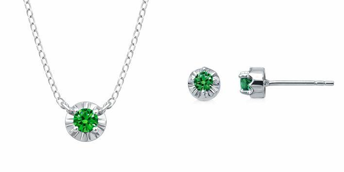 PARURE ARGENT RHODIE - ZIRCONIA VERT