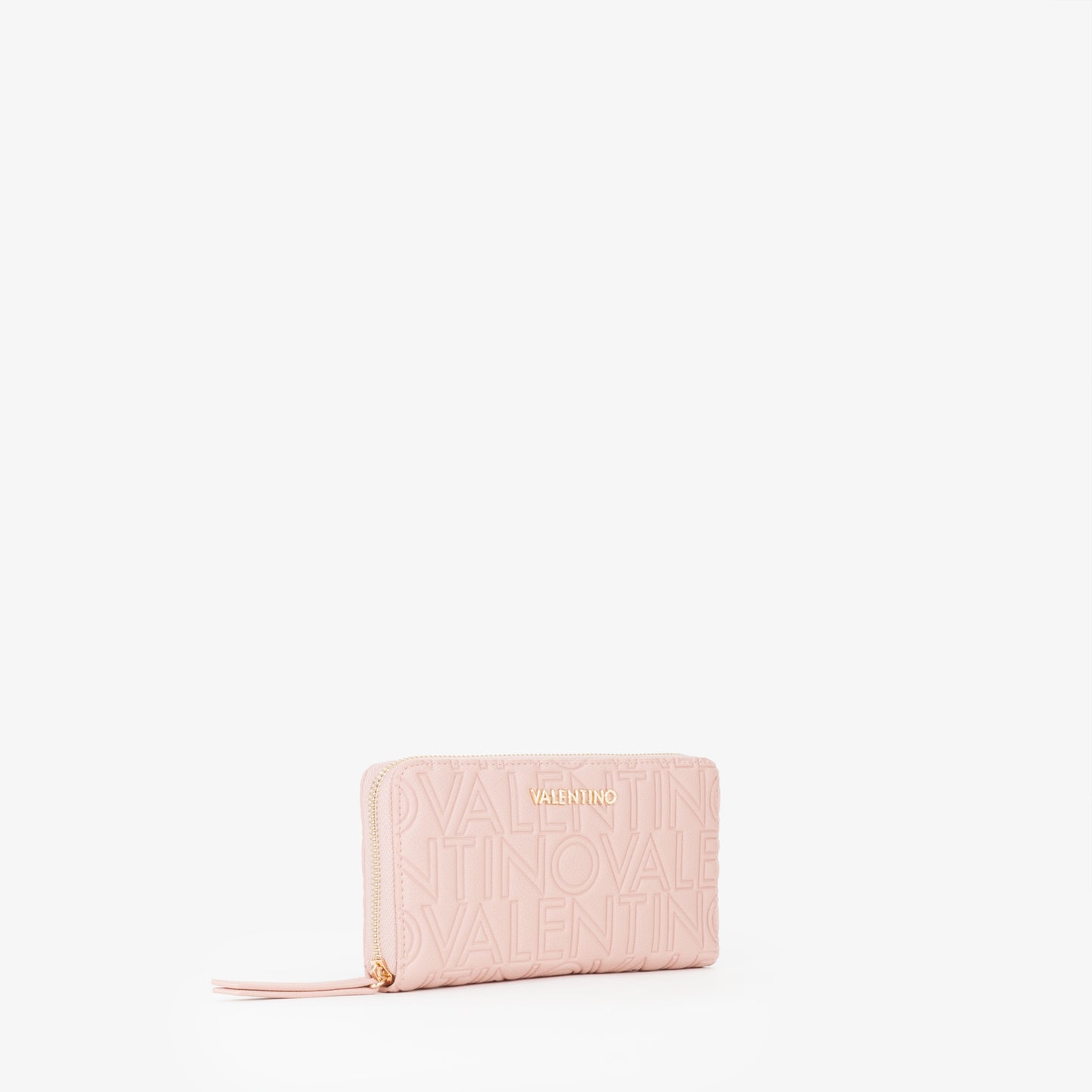 Portefeuille femme zippé rose logo embossé all-over