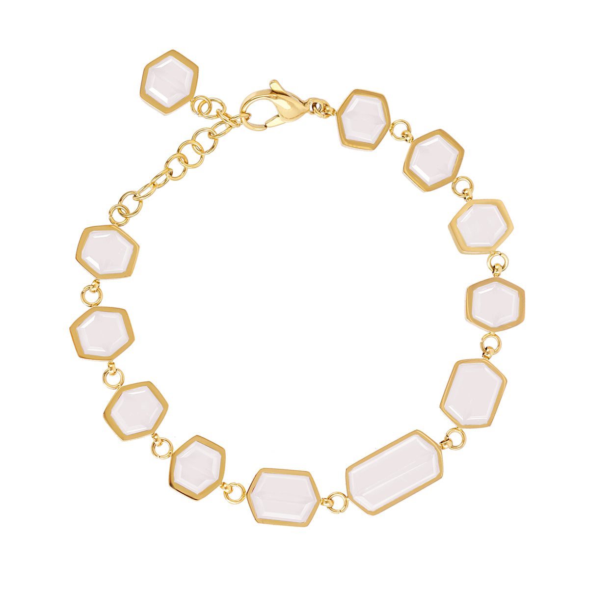 Bracelet femme acier doré pierres synthétiques blanches hexagonales