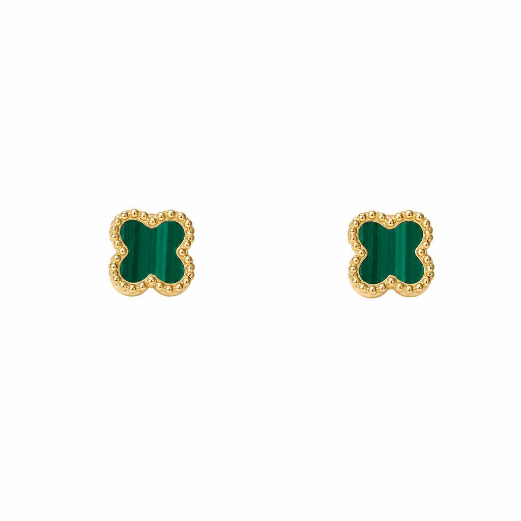 BOUCLES D'OREILLES OR 9 CARATS - MALACHITE