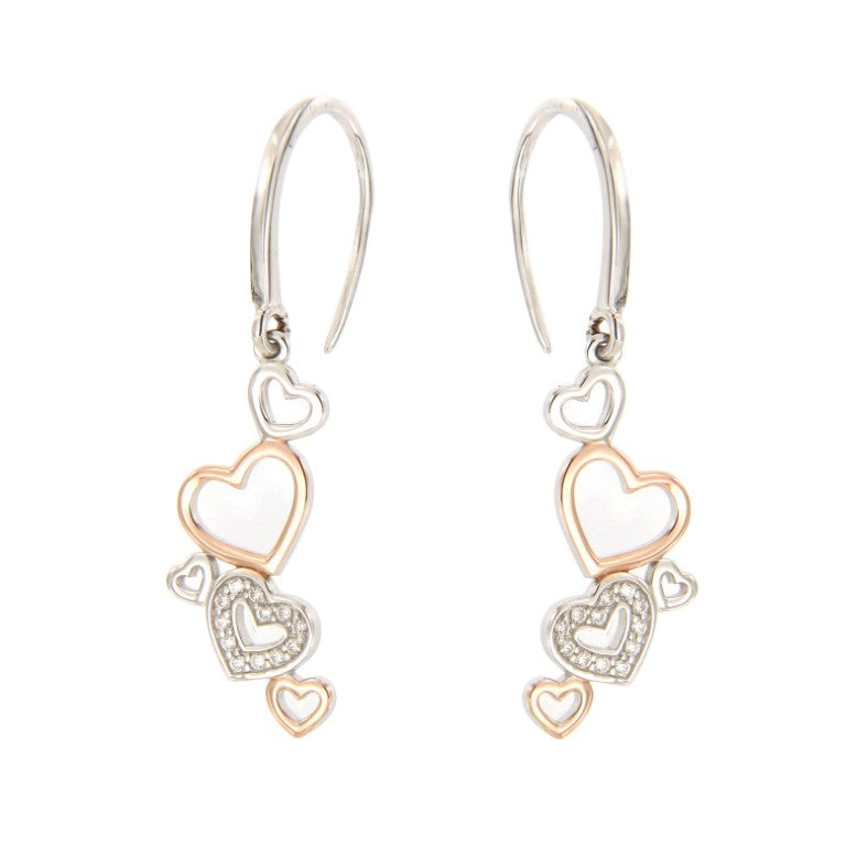 Boucles d'oreilles femme argent bicolore rosé motif cœur zirconia