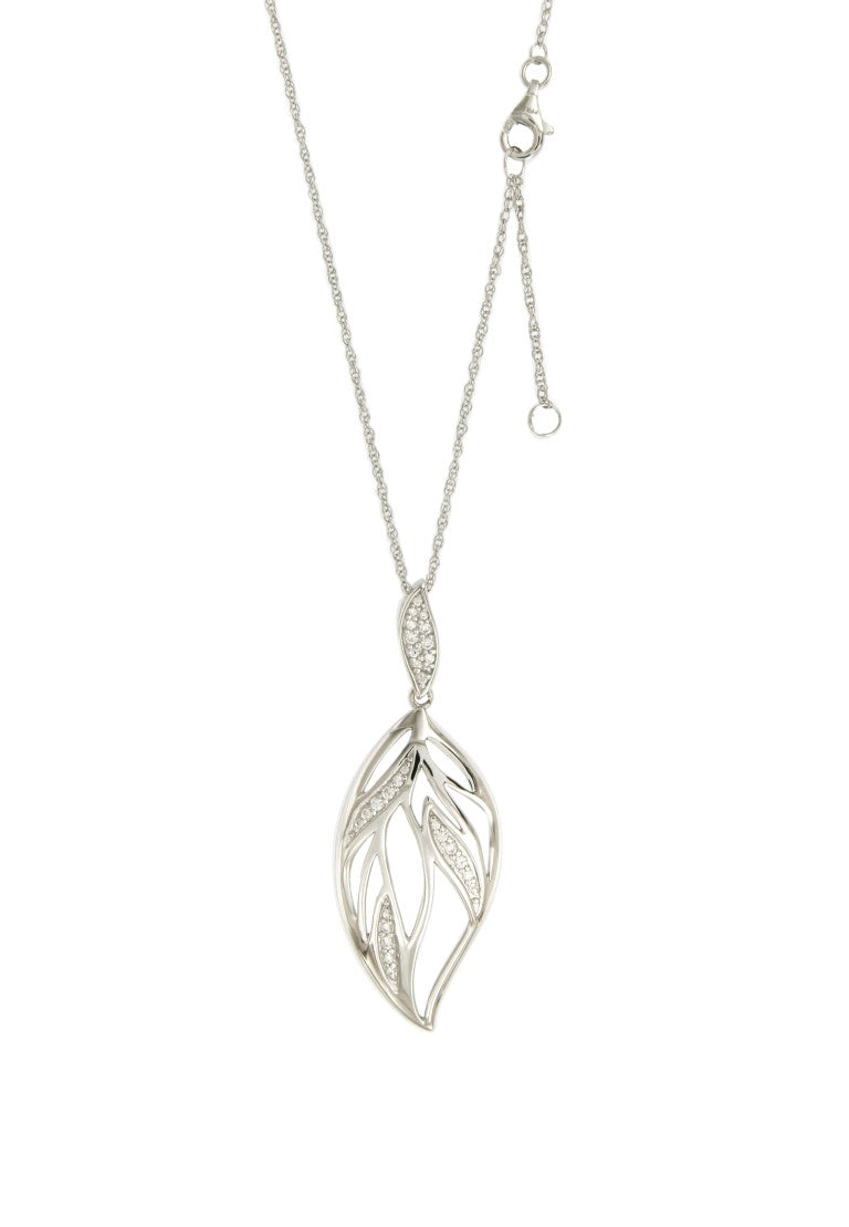 Collier femme argent rhodié pendentif feuille zirconia