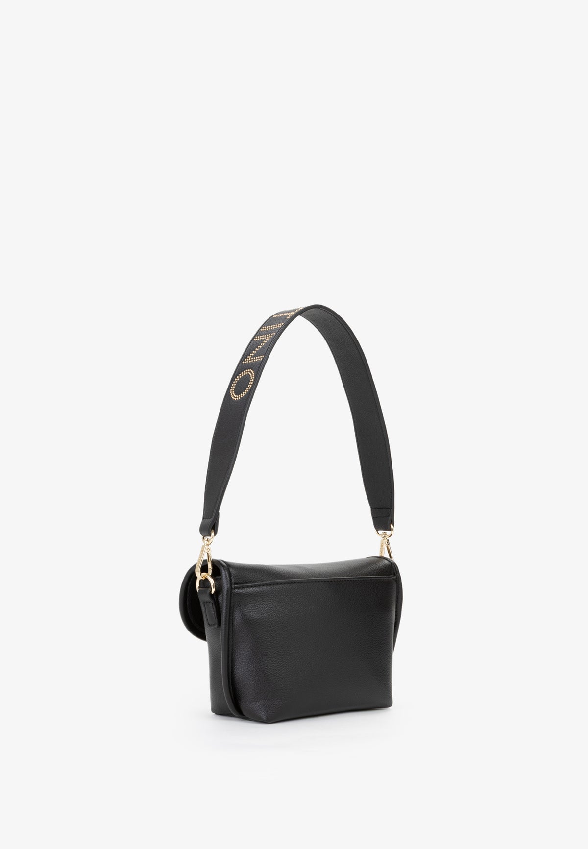 Sac bandoulière femme noir simili cuir grainé doré
