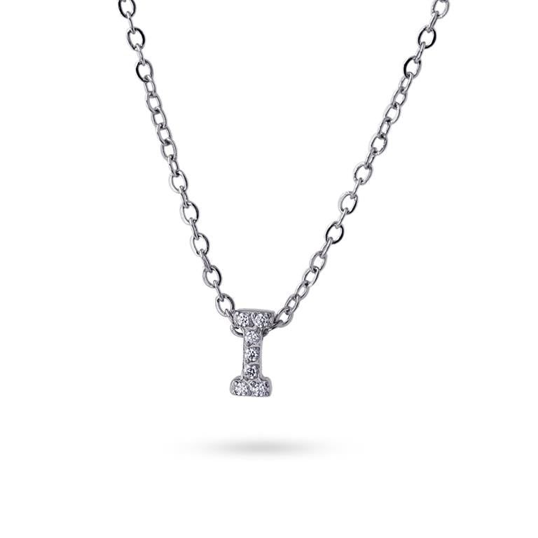 Collier femme acier lettre I zirconia gris 38 cm